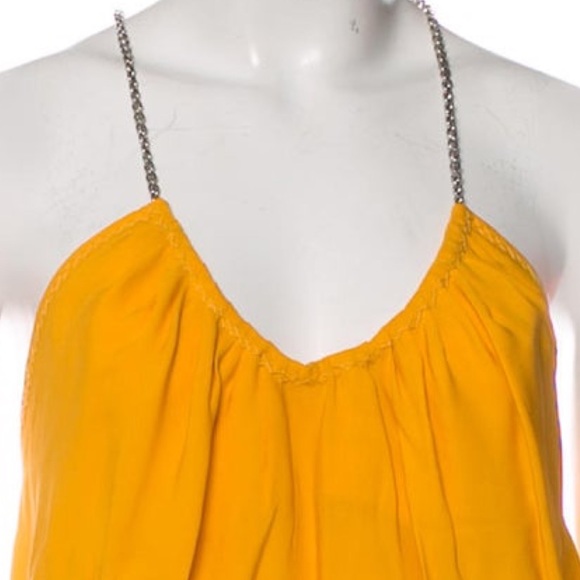 KAUFMANFRANCO Yellow Silk Tank Top with Chain Straps - Picture 5 of 15